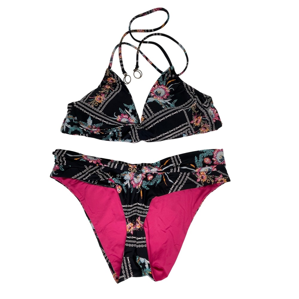SOLUNA Sample Piece Black Floral 2-Piece Bikini Set Women's Size Small